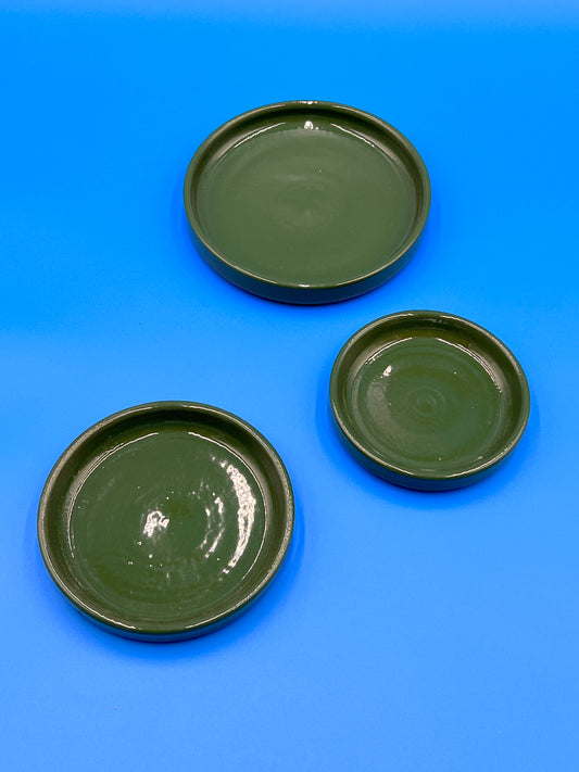 Nesting Tapas Plate Green Glaze - Set of 3
