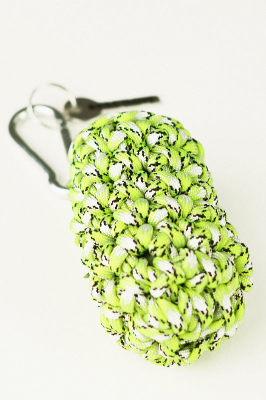 White and green pet bag holder made of paracord  rope